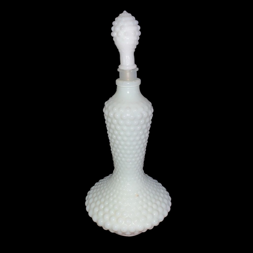 Vintage Fenton Hobnail Milk Glass  Vanity Perfume Bottle with Stopper 1940